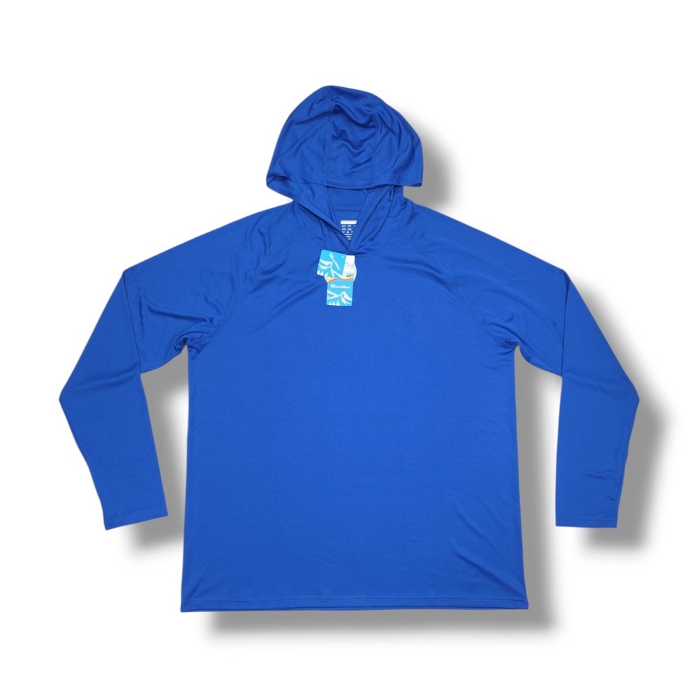 Sun Protection UPF50+ Long Sleeve Hooded Fishing Blue Sport Shirt Men's 3XL